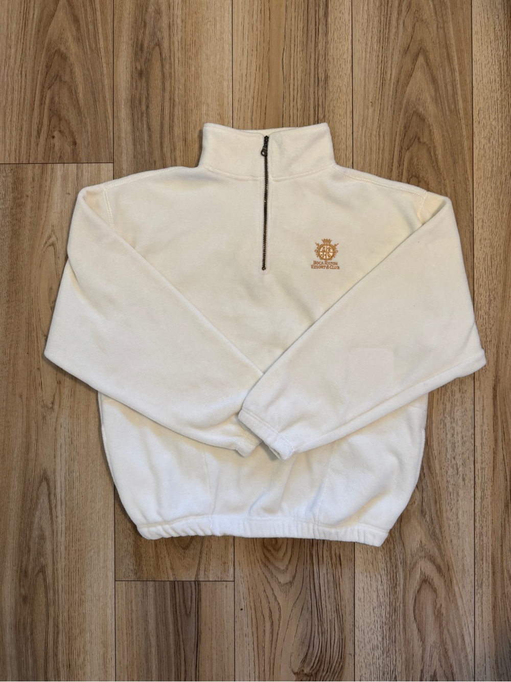 VTG Boca Raton Resort & Club Fleece 1/4 Zip Pullover White Size L/XL Preppy Golf